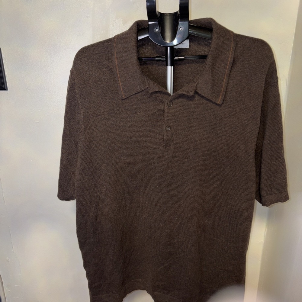Free Assembly Men's Sweater Polo Shirt with Short Sleeves, Sizes XXL Men Brown